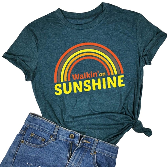 Boutique Tops - New Walkin on Sunshine Rainbow Graphic T-Shirt